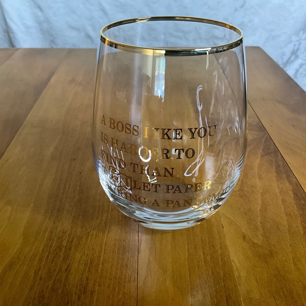 Stemless Wine Glass Funny Boss Gift White Elephant‎ Toilet Paper Pandemic Quote